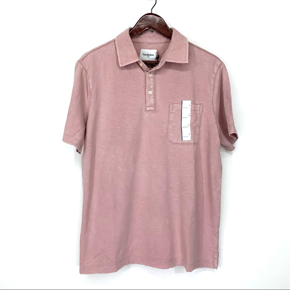 Goodfellow & Co Pink Pout Fade Wash Casual Cotton Polo Shirt Nwt Mens Size Large